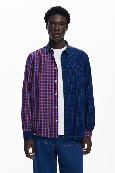 Desigual Patchwork Checkered Shirt In Blue