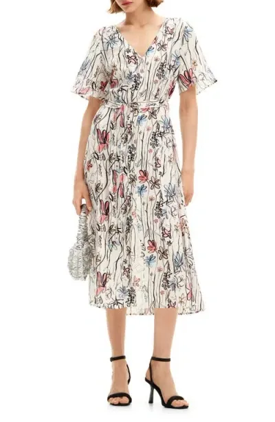 Desigual Camisero Blanco Floral Print Dress In White