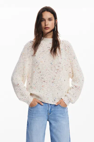 Desigual Oversized Knit Sweater In White