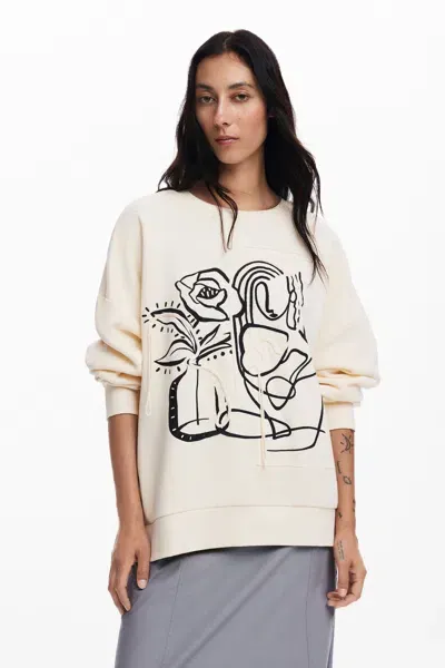 Desigual Oversized Floral Sweatshirt In White