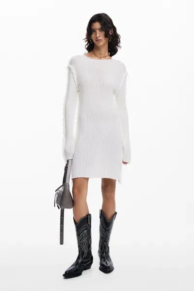 Desigual Ribbed Knit Dress In White