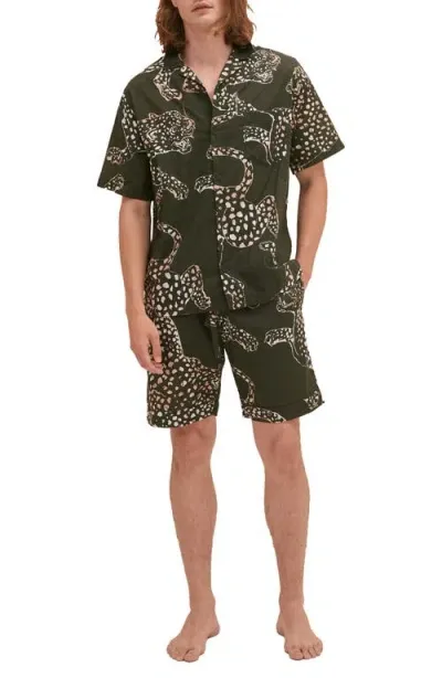 Desmond & Dempsey Jag Printed Cotton Pyjama Set In Green