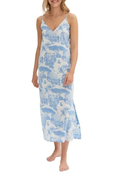 Desmond & Dempsey Floral Cotton Nightgown In Loxodonta Blue