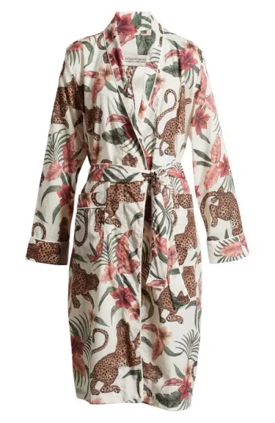 Desmond & Dempsey Floral Cotton Robe In Soleia Cream