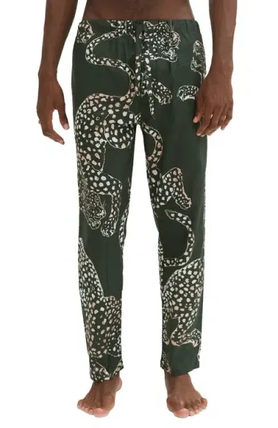 Desmond & Dempsey Print Cotton Pajama Pants In Green