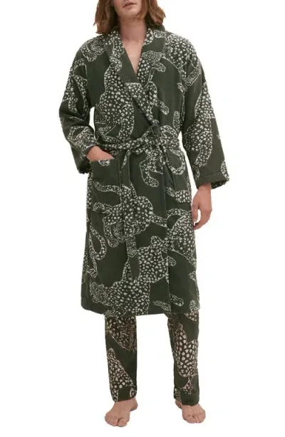 Desmond & Dempsey Print Cotton Terry Cloth Robe In Green