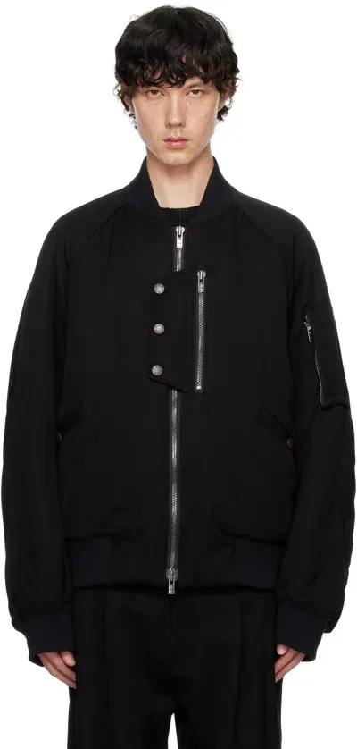 Devoa Black Wool Bomber Jacket