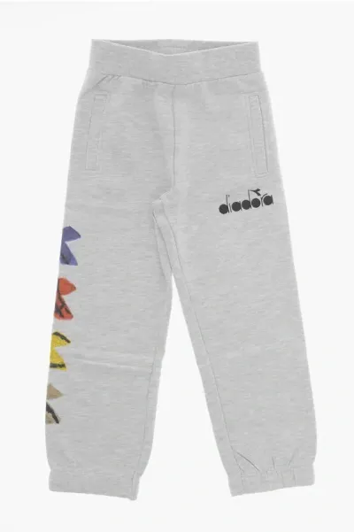 Diadora Cotton Joggers With Side Printed In Gray