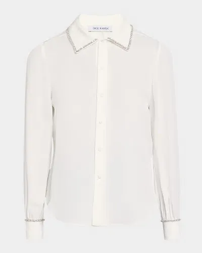 Dice Kayek Crystal-trim Button-down Silk Shirt In Off White