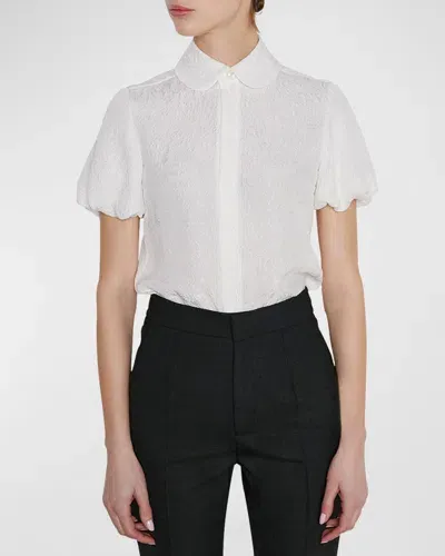 Dice Kayek Puff-sleeve Collared Fil Coupe Shirt In Off White