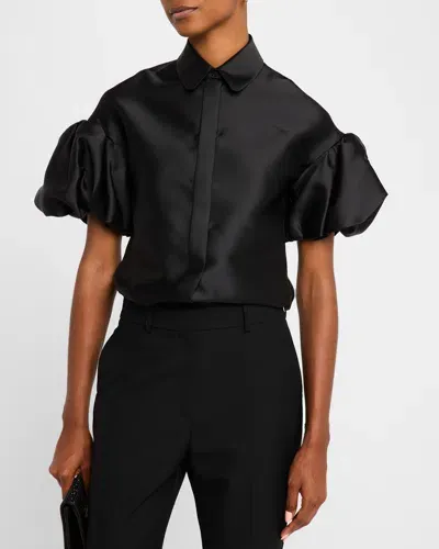 Dice Kayek Satin Puff-sleeve Shirt In Black