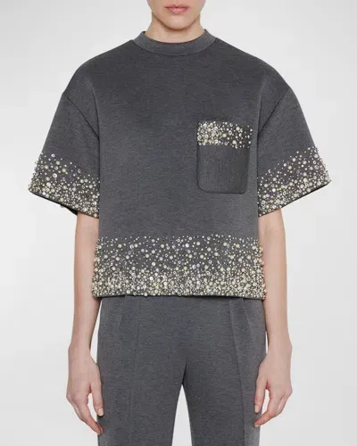 Dice Kayek Sequined Short-sleeve Sweatshirt In Grey Melange