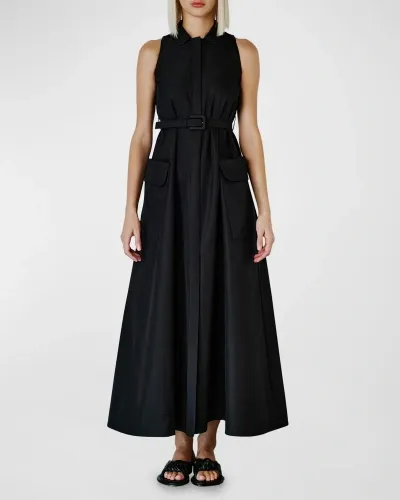 Dice Kayek Sleeveless Belted Maxi Shirtdress In Black