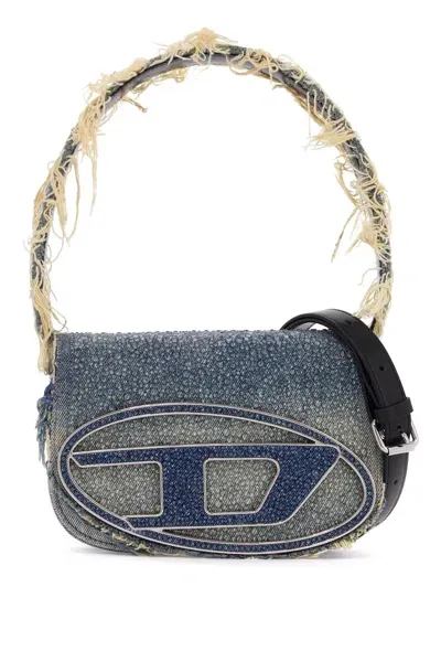 Diesel 1dr Denim And Crystal Shoulder Bag In Blue