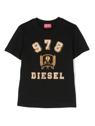 Diesel Kids' 978 Logo-print T-shirt In Black