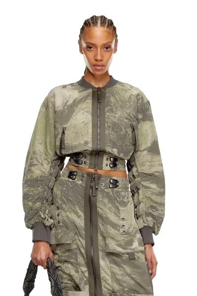 Diesel Bomber Jacket In Light Nylon In Green