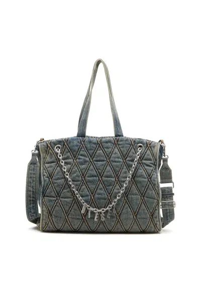 Diesel Charm-d-tote Bag In Argyle Quilted Denim In Blue