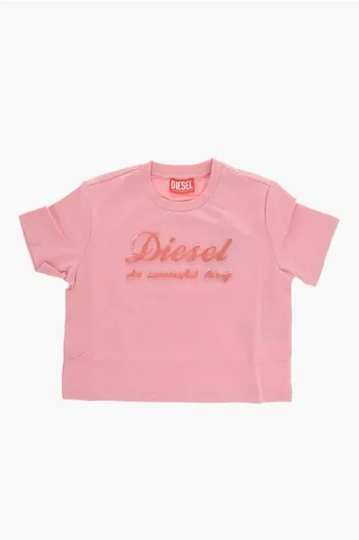 Diesel Cotton Tyfrifsl Crew-neck T-shirt With Velvet Logo In Pink