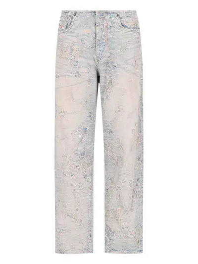 Diesel Relaxed Fit Low Waist Distressed Trousers In Blue