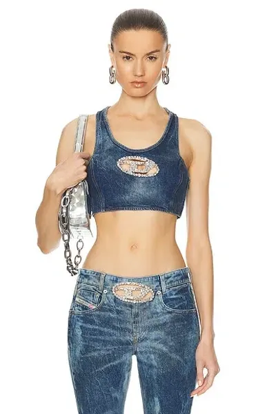 Diesel Blue Crystal Oval D Denim Top