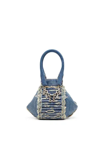 Diesel D-vina-xs-borsa In Denim Trapuntato Distressed In Blue