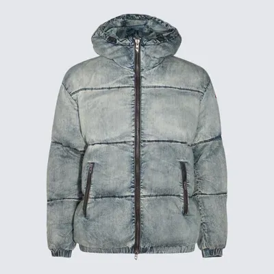 Diesel Denim Cotton Down Jacket In Blue