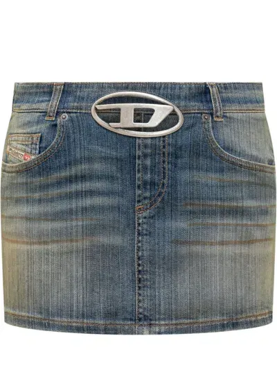 Diesel Logo-plaque Denim Mini Skirt In Blue