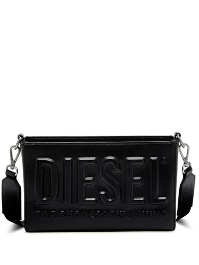 Diesel Dsl 3d Logo-embossed Shoulder Bag In Black