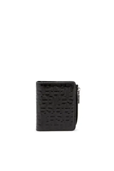 Diesel Embossed Leather Card Holder In Black