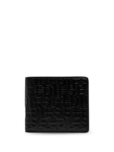 Diesel Embossed-logo Leather Bi-fold Wallet In Black