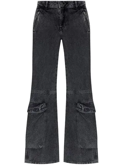 Diesel Flared Denim Cotton Jeans In Black