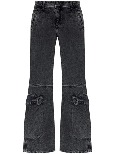 Diesel Flared Denim Cotton Jeans In Black