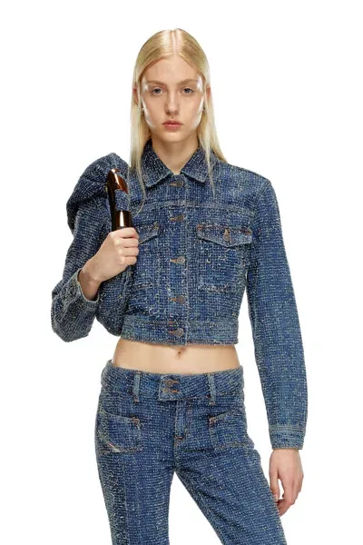 Diesel De-atel-s Cropped Denim Jacket In Blue