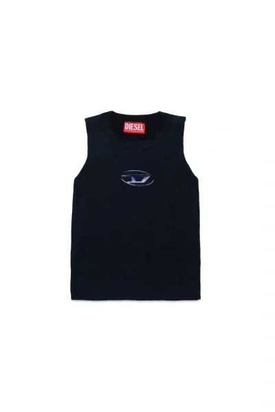 Diesel Kids' Konerva Logo-embroidered Ribbed-knit Tank Top In Black