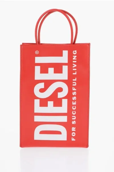 Diesel Leather Shopping Bag With Logoed Shoulder Strap In Red