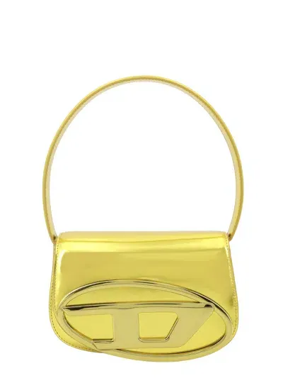 Diesel Leather Shoulder Bag With Frontal Monogram In Yellow