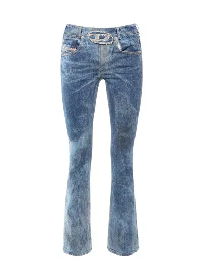 Diesel Logo Patch Embellished Flared Jeans In Blue