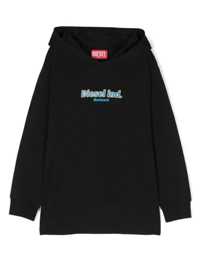 Diesel Kids' Logo-print Hoodie In Black