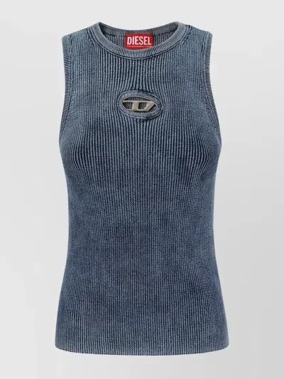 Diesel Ribbed Cotton Blend Crew Neck Top In Blue