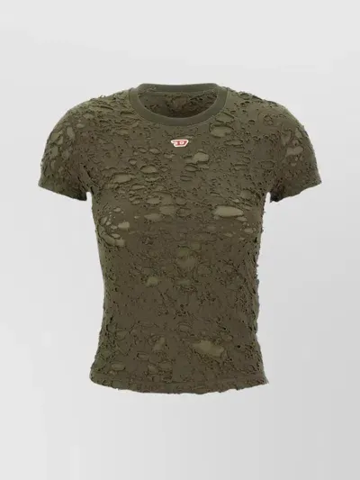 Diesel "t-uncutie" Distressed Cotton T-shirt In Green