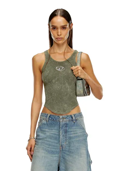 Diesel Top A Schiena Scoperta Con Effetto Marmorizzato. In Green