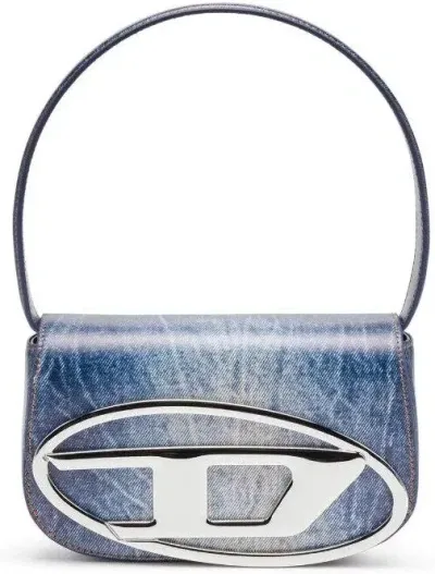 Diesel 1dr Denim-print Leather Bag In Blue