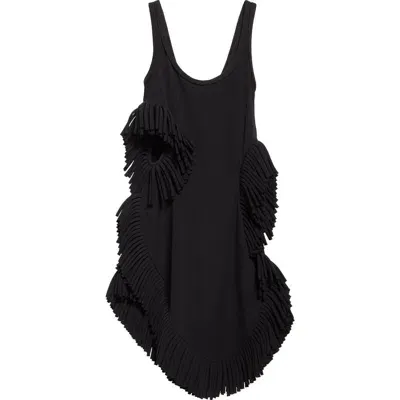 Diotima Scatter Fringe Cutout Wool Midi Dress In Black