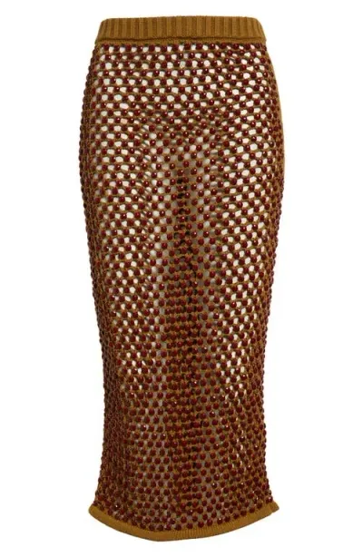 Diotima Spice Embellished Fishnet Sweater Skirt In Cumin