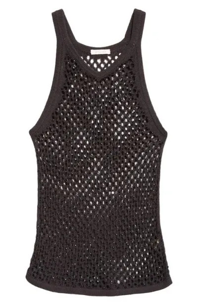 Diotima Trinity Marina Crystal Embellished Open Knit Sweater Tank In Black