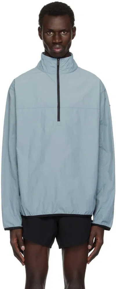 District Vision Blue Recycled Half-zip Shell Jacket In Pale Blue