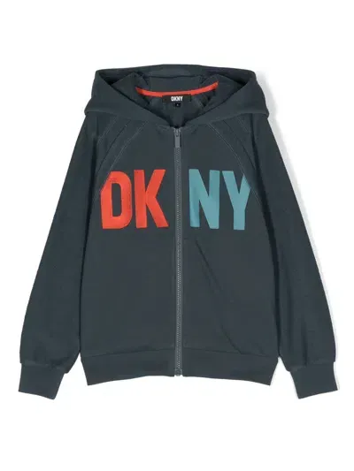 Dkny Kids' Logo-jacquard Zip-up Hoodie In Blue