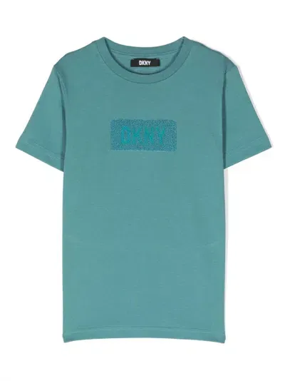 Dkny Kids' Logo-patch Organic-cotton T-shirt In Blue