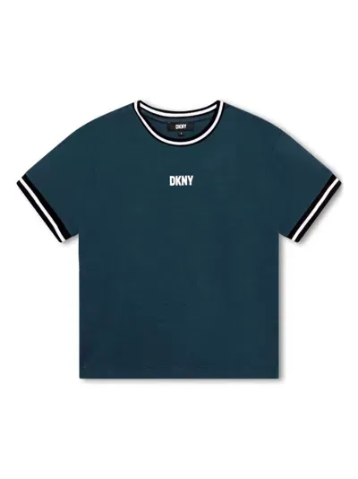 Dkny Kids' Logo-print Piqué-weave T-shirt In Blue