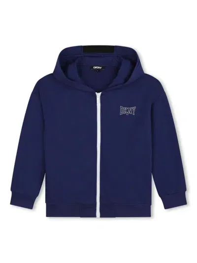 Dkny Kids' Logo-print Zipped Hoodie In Blue